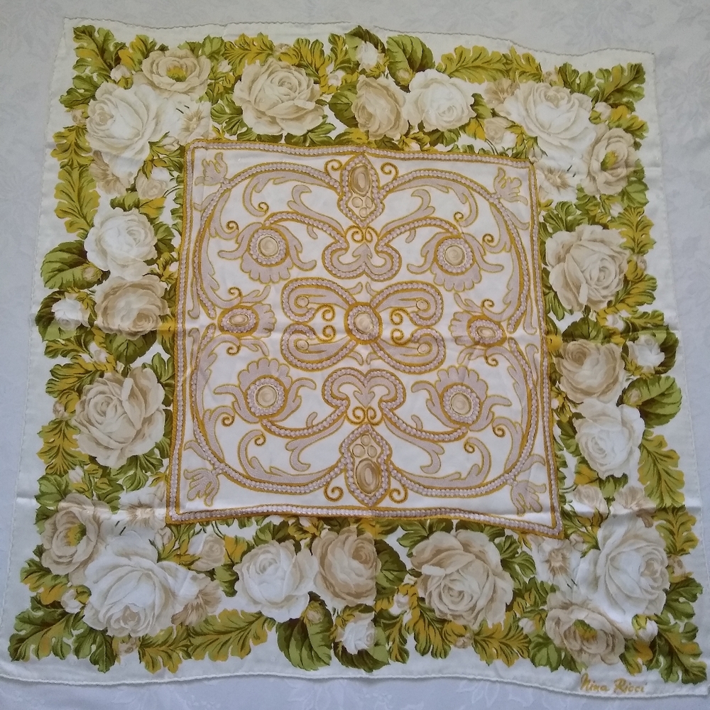 Rare find unique Nina Ricci vintage luxury silk floral scarf